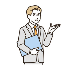説明するスーツの男性のシンプルなベクターイラスト素材