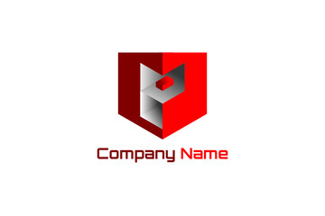 3D vector logo element with initial P in shield shape. Usable for real estate, technology and general business brands