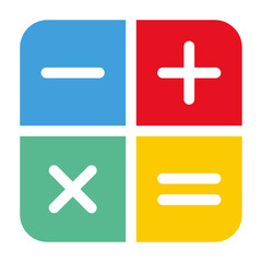 Fototapeta premium Mathematics. Full color calculator icon for calculator app interface design. Slightly rounded basic elements of graphic design. plus, minus, times equal. Editable vector in EPS10