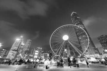 Ferris Wheel in Hong Kong City at dusk