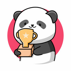 Cute panda holding trophy cartoon design