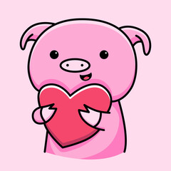 Cute pig with love cartoon design