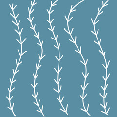 Template design.  hand drawn twigs shapes  doodle. Blue background.