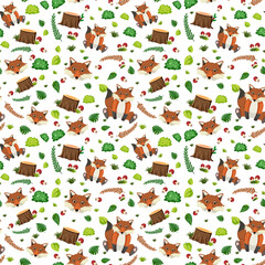 Cute fox seamless pattern