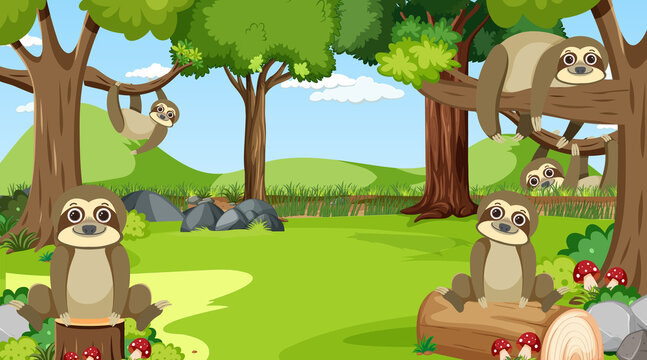 Sloths in the forest scene