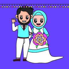 Vector illustration of cartoon wedding with plant and flower theme