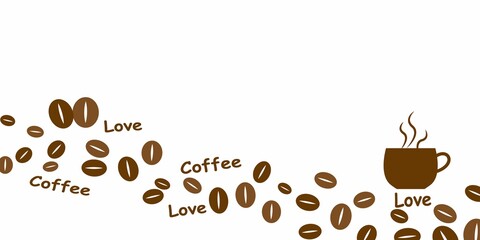 Coffee and Cafe concept pattern graphic illustration. Coffee beans, cup and text pattern for graphic, banner and background. Vector illustration.
