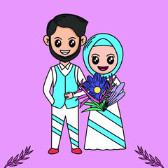 Vector illustration of cartoon wedding with plant and flower theme