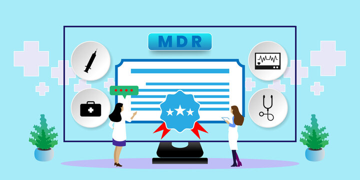 MDR - Medical Device Regulation Concept With Icons. Cartoon Vector People Illustration