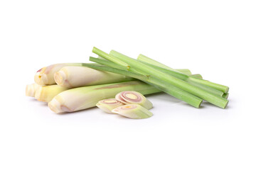 Lemongrass with cut slice isolated on white background.