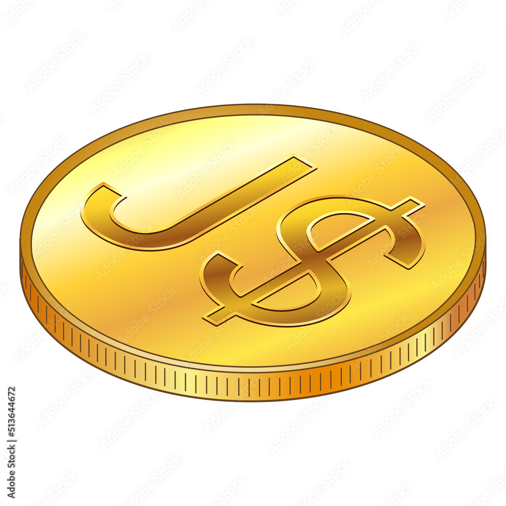 Canvas Prints jamaican dollar gold coin with jmd currency sign in isometric top view isolated on white background.