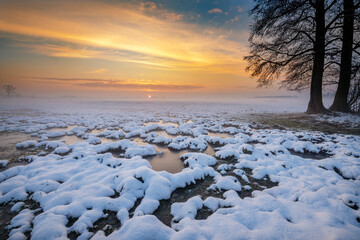 Beautiful winter sunset with colorful sky