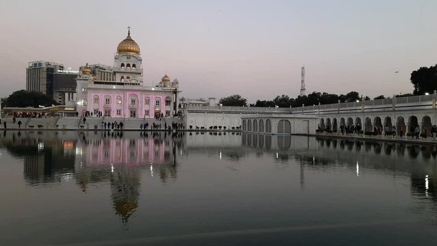 New Delhi India – February 10 2022 : Gurdwara Bangla Sahib is the most prominent Sikh Gurudwara, Bangla Sahib Gurudwara in New Delhi, India inside view