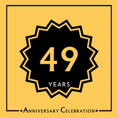 49 years anniversary celebration with black star isolated on yellow background. Creative design for happy birthday, wedding, graduation, event party, marriage, invitation card and greeting card.