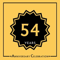 54 years anniversary celebration with black star isolated on yellow background. Creative design for happy birthday, wedding, graduation, event party, marriage, invitation card and greeting card.