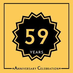 59 years anniversary celebration with black star isolated on yellow background. Creative design for happy birthday, wedding, graduation, event party, marriage, invitation card and greeting card.