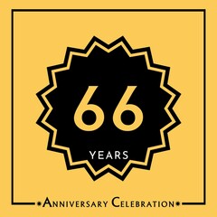 66 years anniversary celebration with black star isolated on yellow background. Creative design for happy birthday, wedding, graduation, event party, marriage, invitation card and greeting card.