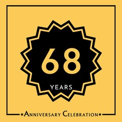 68 years anniversary celebration with black star isolated on yellow background. Creative design for happy birthday, wedding, graduation, event party, marriage, invitation card and greeting card.