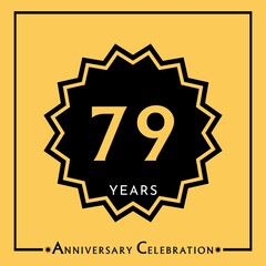 79 years anniversary celebration with black star isolated on yellow background. Creative design for happy birthday, wedding, graduation, event party, marriage, invitation card and greeting card.