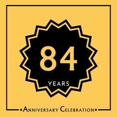 84 years anniversary celebration with black star isolated on yellow background. Creative design for happy birthday, wedding, graduation, event party, marriage, invitation card and greeting card.