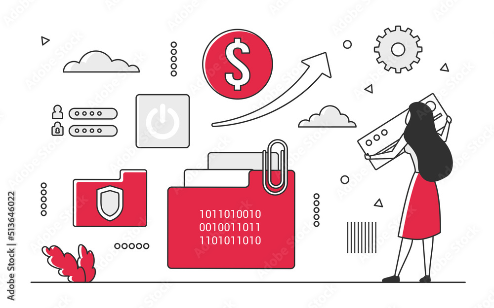Poster digital business data information. folder statistics storage, financial audit reporting documents ve