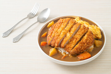 curry rice with fried pork cutlet and creamy omelet