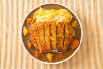 curry rice with fried pork cutlet and creamy omelet
