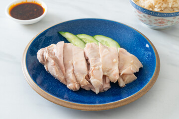 Hainanese chicken rice or rice steamed with chicken soup
