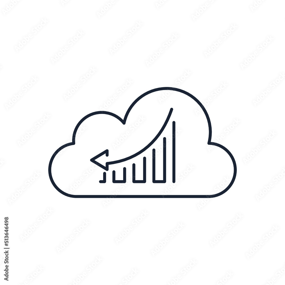 Poster cloud and decline chart. vector linear icon isolated on white background.