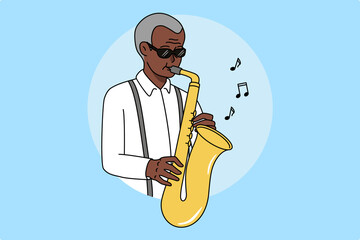 African American man play on saxophone 