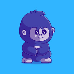cute gorilla illustration suitable for mascot sticker and t-shirt design