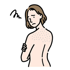 背中のムダ毛に悩んでいる若い女性
