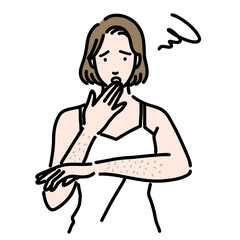 腕のムダ毛に悩んでいる若い女性
