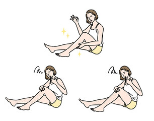 足の肌トラブルに悩んでいる若い女性のセット
