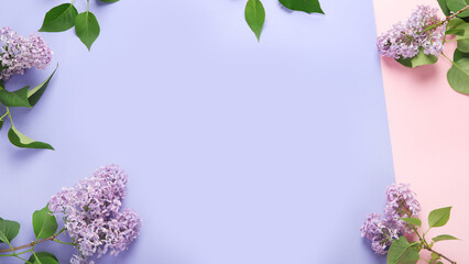 White and pink background with lilac flowers.