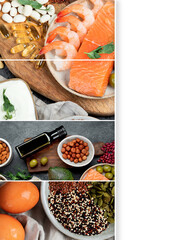 Collage of assortment of omega 3 best sources..