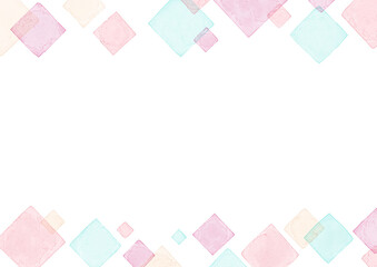 コピースペースのある上下フレームの水彩ダイヤ柄10　カラフルVer