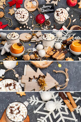 Collage of Christmas table setting with sweet treats.