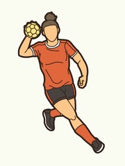 Handball Sport Female Player Action Cartoon Graphic Vector