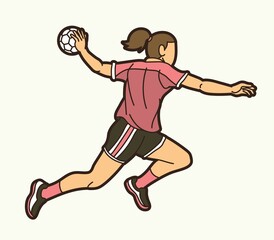 Handball Sport Female Player Action Cartoon Graphic Vector