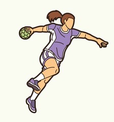 Fototapeta na wymiar Handball Sport Female Player Action Cartoon Graphic Vector