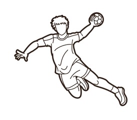 Outline Handball Sport Male Player Action Graphic Vector