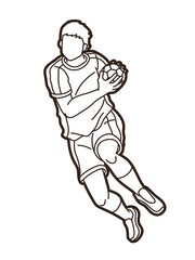 Outline Handball Sport Male Player Action Graphic Vector