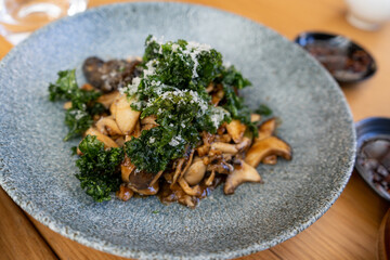 Mixed vegetable stire-fried with kale and mushroom, healthy food.