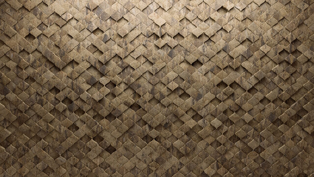 Semigloss, Natural Stone Mosaic Tiles arranged in the shape of a wall. 3D, Arabesque, Bricks stacked to create a Polished block background. 3D Render