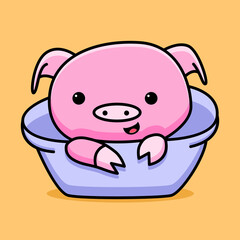 Cute pig with bowl cartoon design