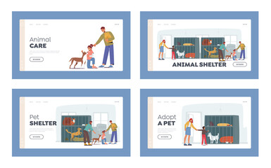 Animal Shelter Landing Page Template Set. Pound, Rehabilitation or Adoption Center for Stray and Homeless Animals