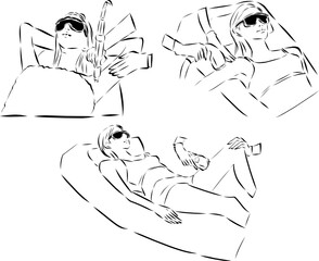 脱毛サロンで処置を受ける女性　線画