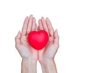 Hand of woman holding red heart, world heart day, world health day, love concept.