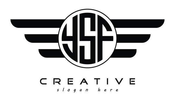 YSF three letter circle with wings logo design vector template. wordmark logo | emblem logo | monogram logo | initial letter logo | typography logo | business logo | minimalist logo |